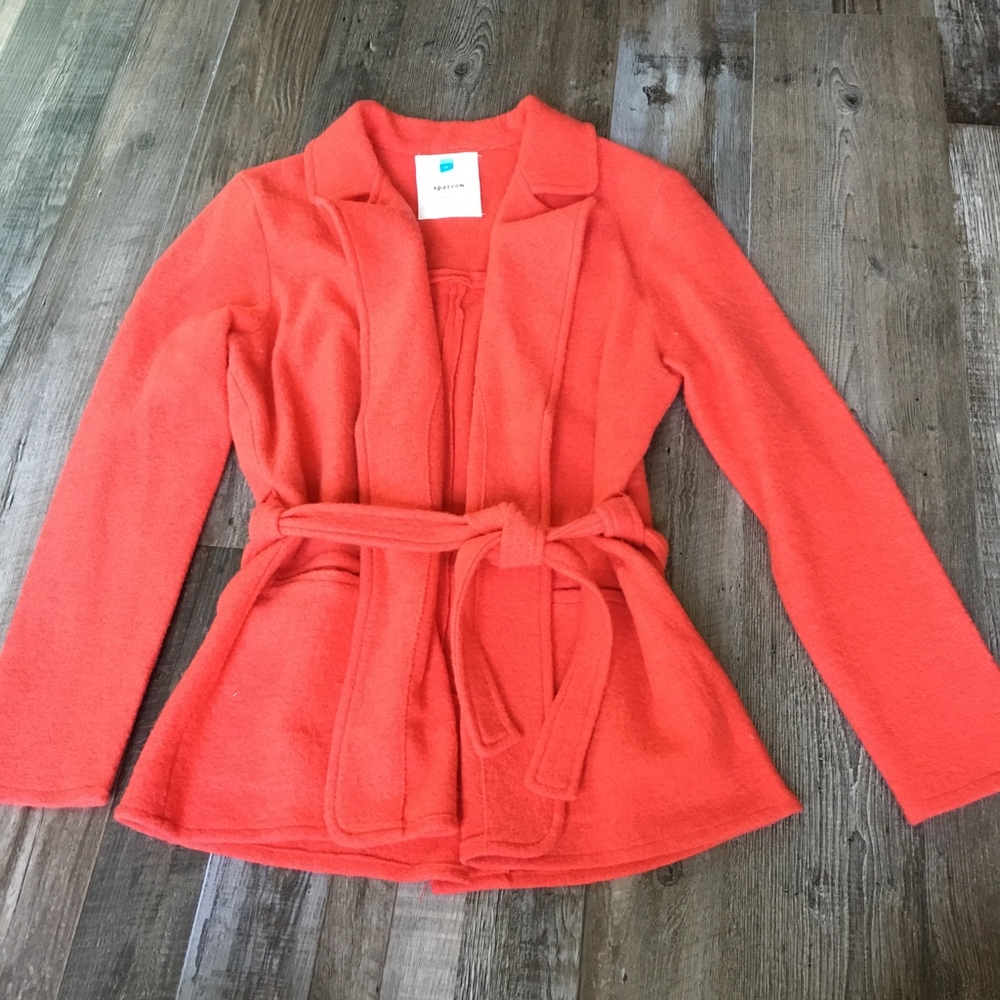 Anthropologie Bright Coral Wool Wrap Jacket Medium